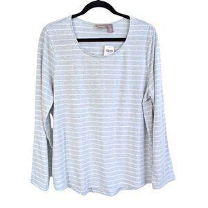 Chico's Light Blue Striped Long Sleeve Top Size 2 (L/12)